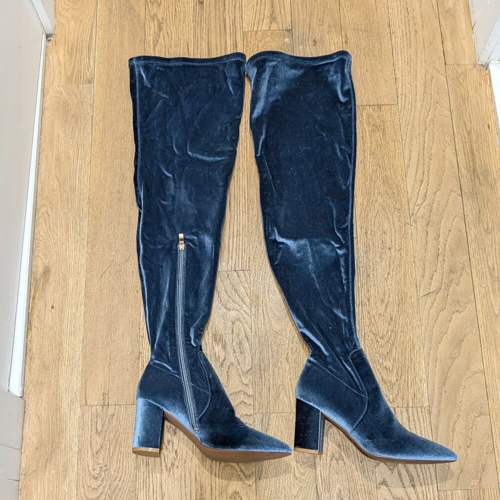 SMASH Shoes Women's Malia Extra Wide Calf Block Heels Thigh High Boots, Size 10